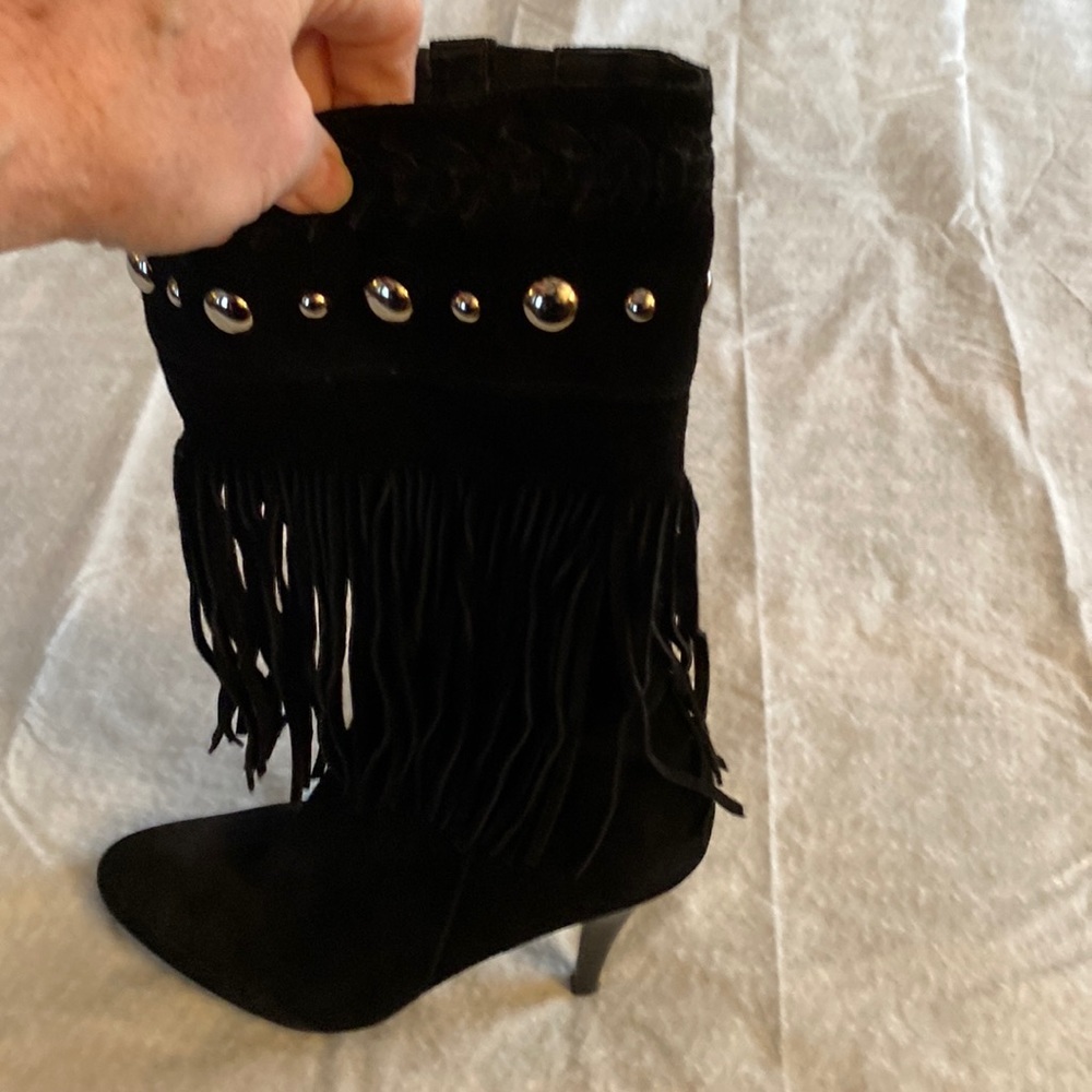 Macy’s Guess Black Suede Fringe Boot